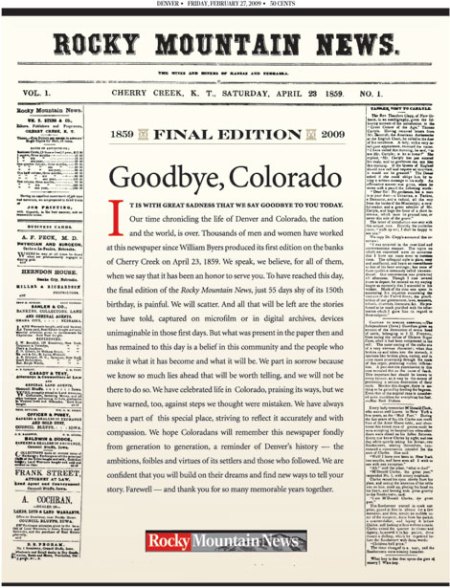 Un simbolo de la crisis-en este caso en EE.UU., el Rocky Mountain News cerró a poco de cumplir 150 años